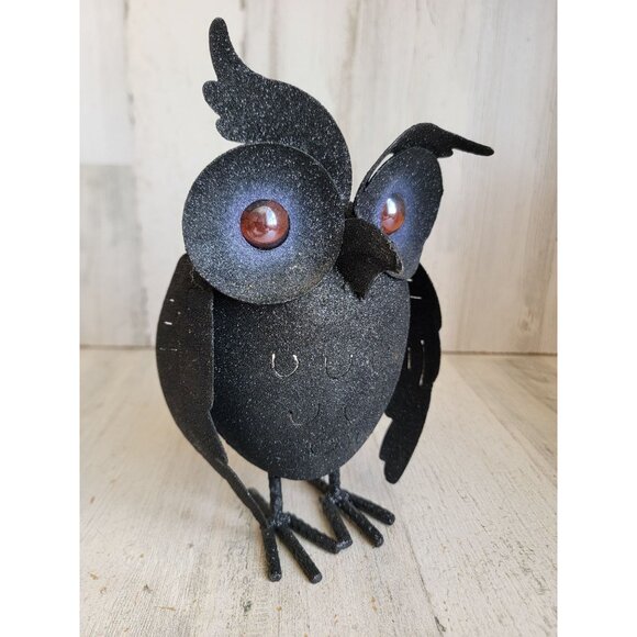 black glitter metal owl tealight candle holder Halloween home decor - Picture 2 of 9